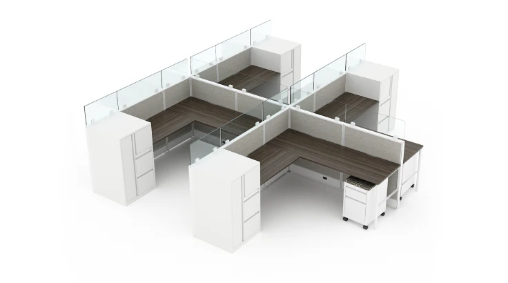 4 Person Semi Private 6x6 Cubicle with Glass Panels and Cushion Pedestal product view