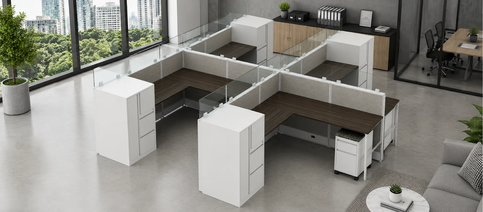 4 Person Semi Private 6x6 Cubicle with Glass Panels-