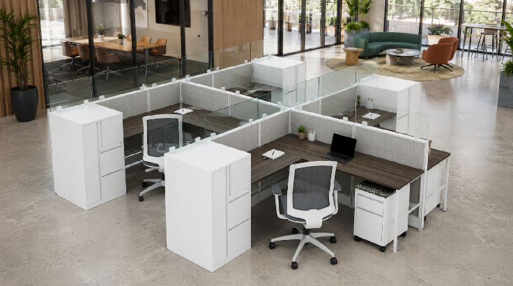 4 Person Semi Private 6x6 Cubicle with Glass Panels and Cushion Pedestal room view