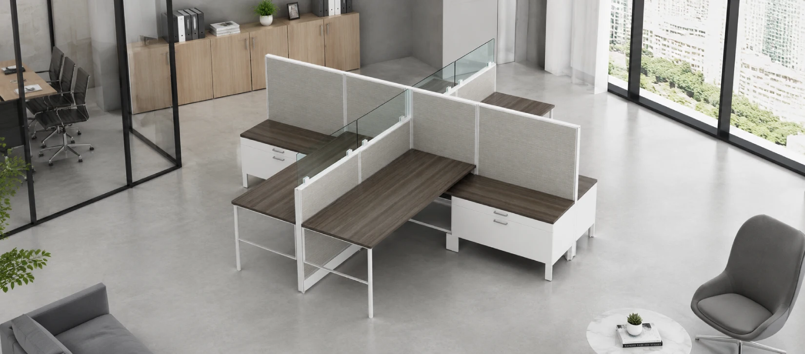 4 Person Semi-Private 6x6 Cubicle with Glass Panels