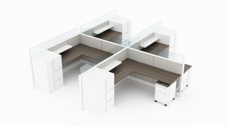 4-Person Semi-Private 6x6 Cubicle with Glass Panels/ Storage Towers product view