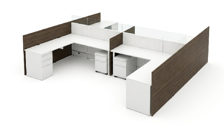 4 Person Semi-Private 6x6 Cubicle with Glass Stackers and Laminate Panels – Quickship product view