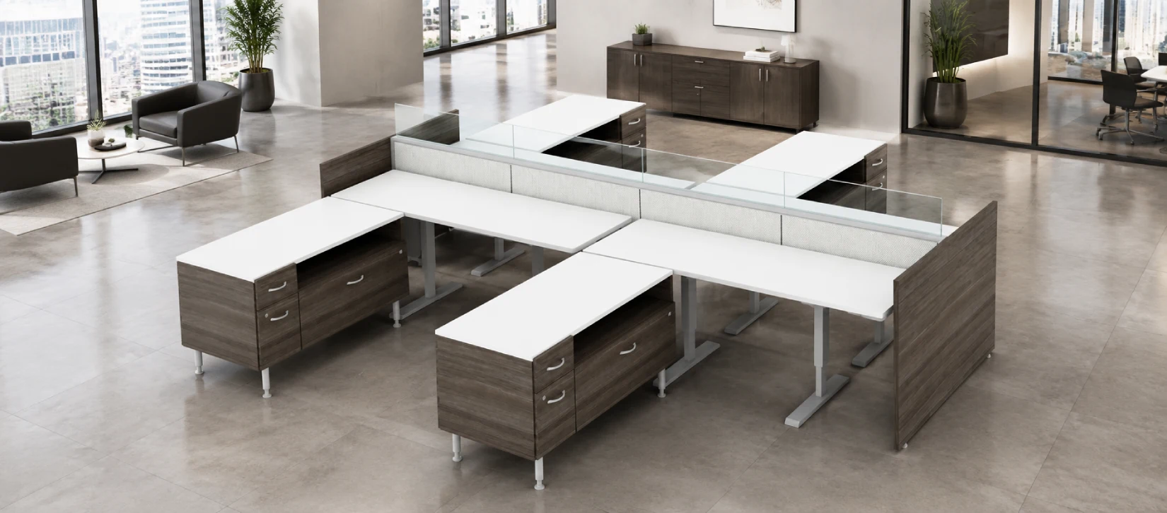 4 Person Semi-Private 6x6 Cubicle with Height Adjustable Worksurface