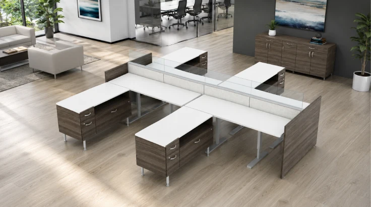 4 Person Semi-Private 6x6 Cubicle with Height Adjustable Worksurface room view