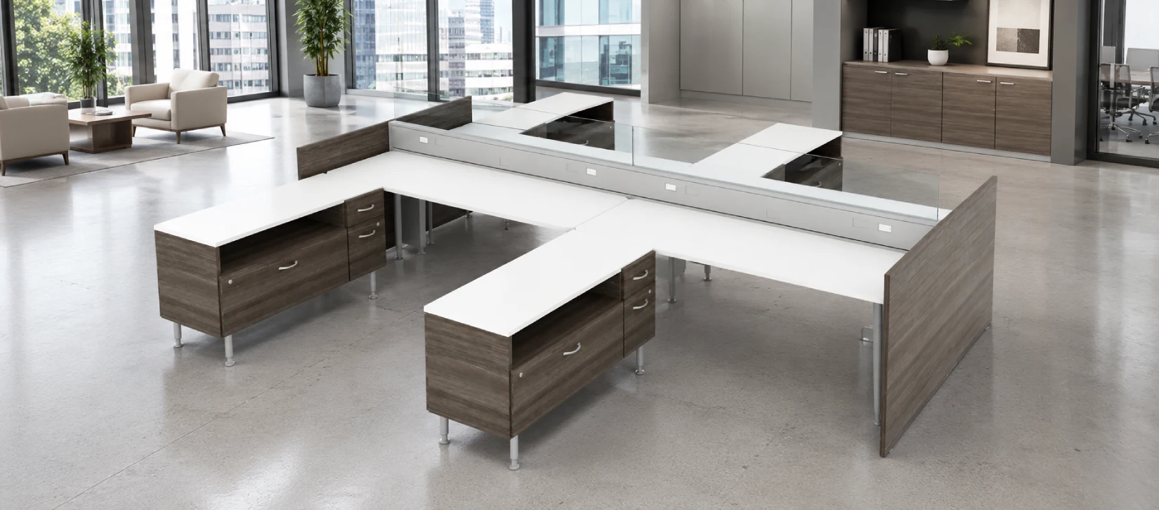4 Person Semi Private 6x6 Cubicle with Modern Spine Glass