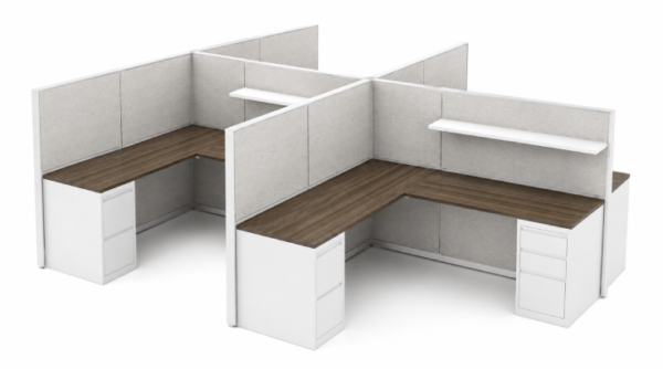 4-Person Semi-Private 6x6 Cubicle with Overhead Shelf white back