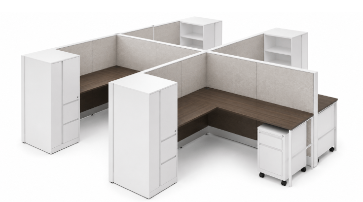 4-Person Semi-Private 6x7 Cubicle with Storage Towers-typ1