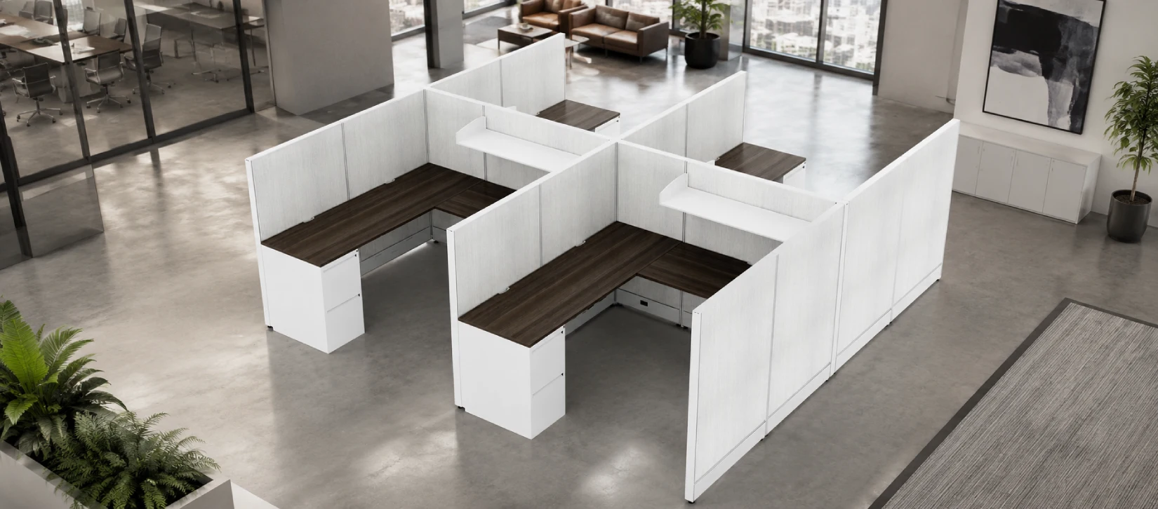 4 Person Semi Private 6x8 Corner Cubicle with Open Shelf - Quickship