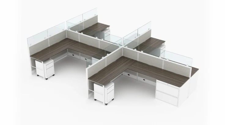 4 Person Semi-Private 6x8 Cubicle Run with Glass Panels product view