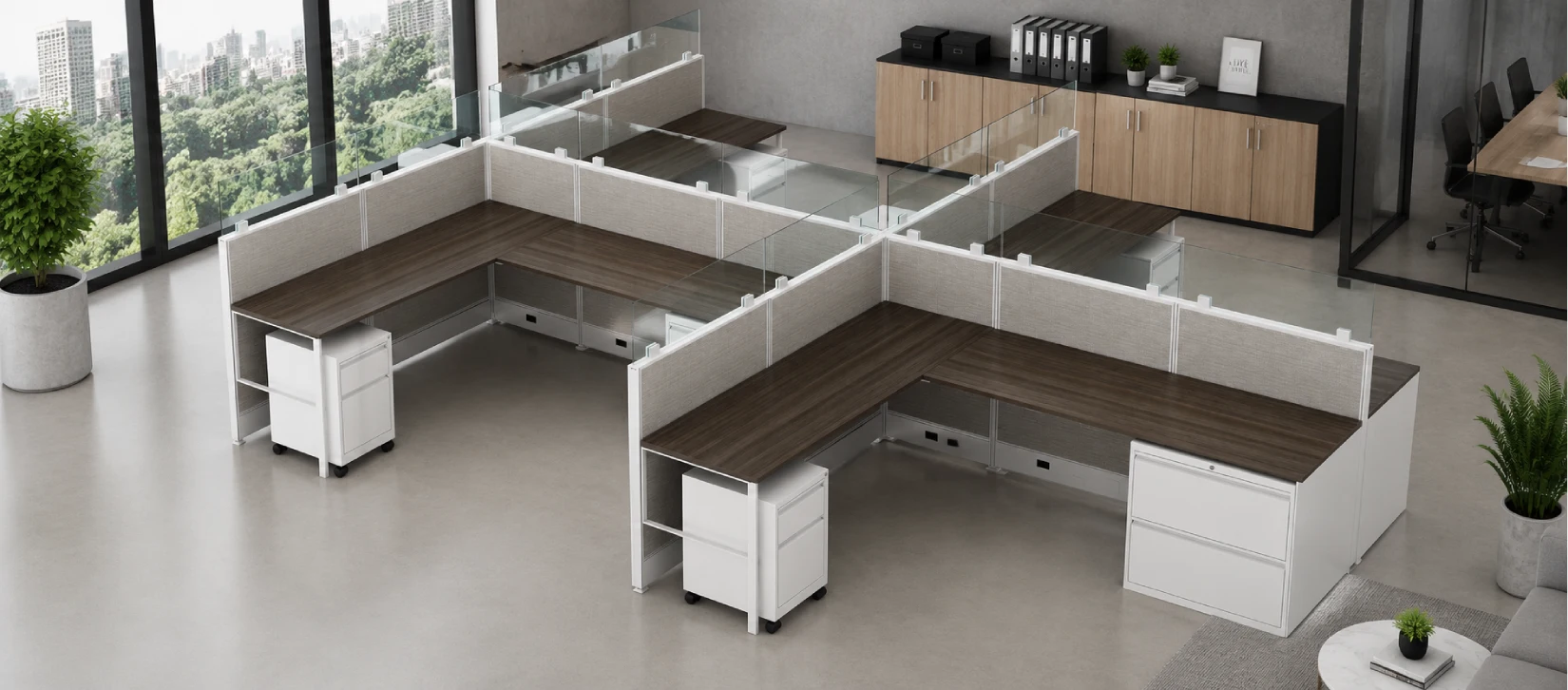 4 Person Semi-Private 6x8 Cubicle Run with Glass Panels