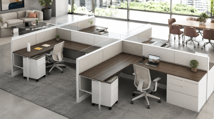 4-Person Semi Private 6x8 Cubicle with Glass Stacker room view
