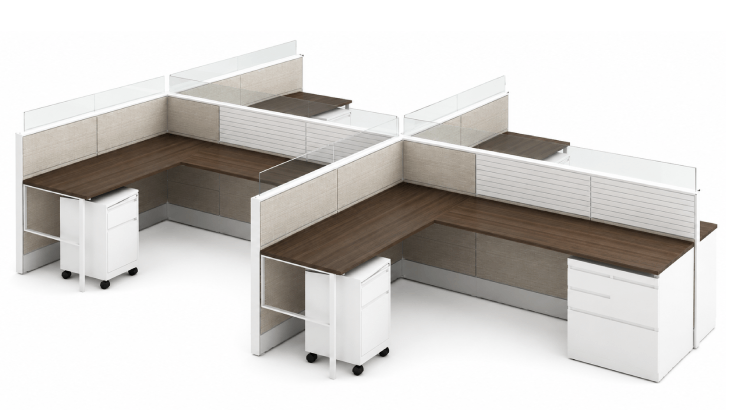4-Person Semi Private 6x8 Cubicle with Glass Stacker- white back