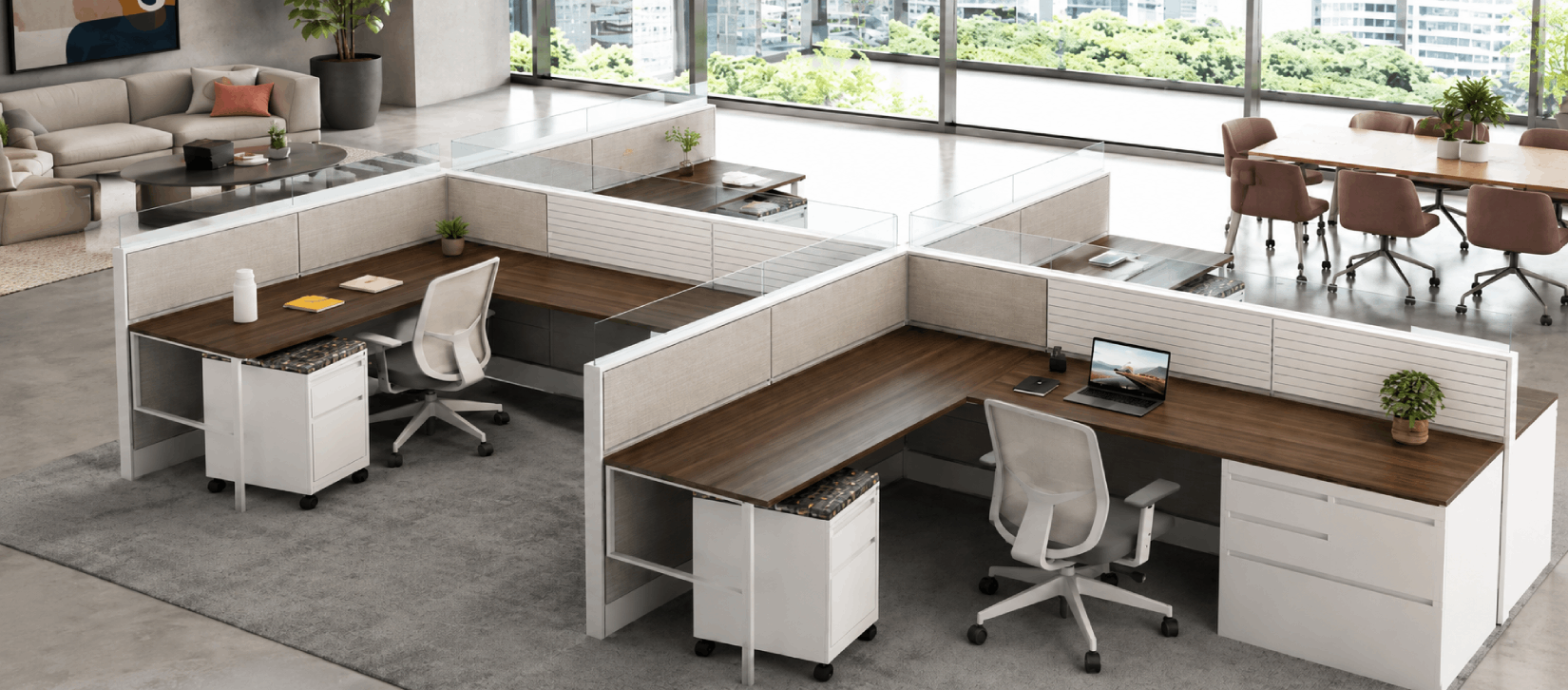 4-Person Semi Private 6x8 Cubicle with Glass Stacker
