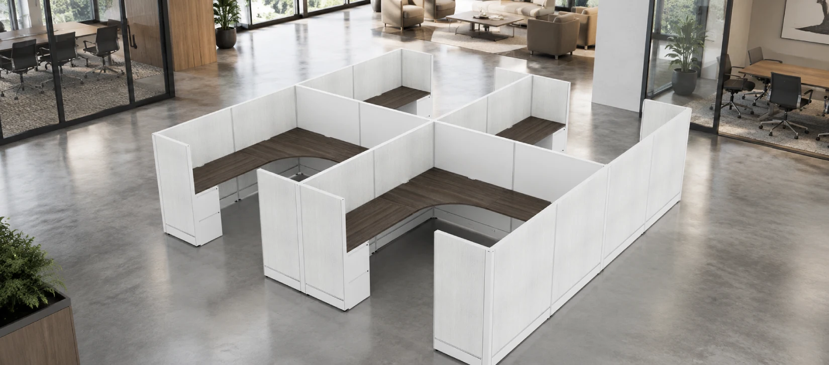 4 Person Semi-Private 8x6 Corner Cubicle with Added Enclosure