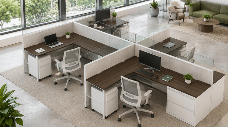 4 Person Semi-Private 8x6 Cubicle with Modern Glass Panels - Quickship room view
