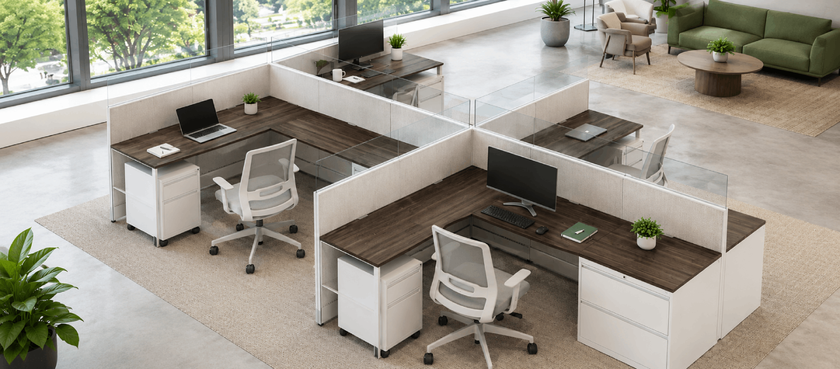 4 Person Semi-Private 8x6 Cubicle with Modern Glass Panels - Quickship-banner