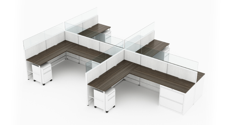 4 Person Semi-Private 8x6 Cubicle with Modern Glass Panels - Quickship product view