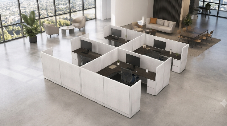 4 Person Semi-Private 8x8 Large Corner Cubicle - Quickship room view