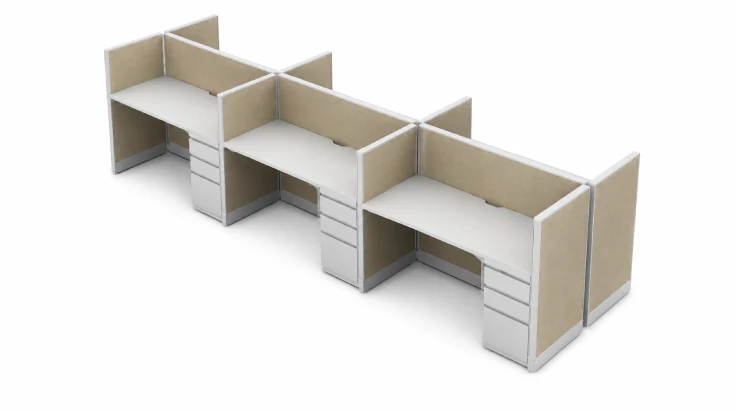 6 Person Open Low 5' x 2' Cubicle with Drawer Storage-typ1