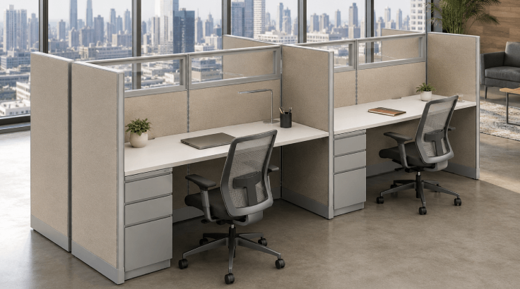 Private 6' x 2' Cubicle with Drawer Storage and Sound Absorbing Panel room view