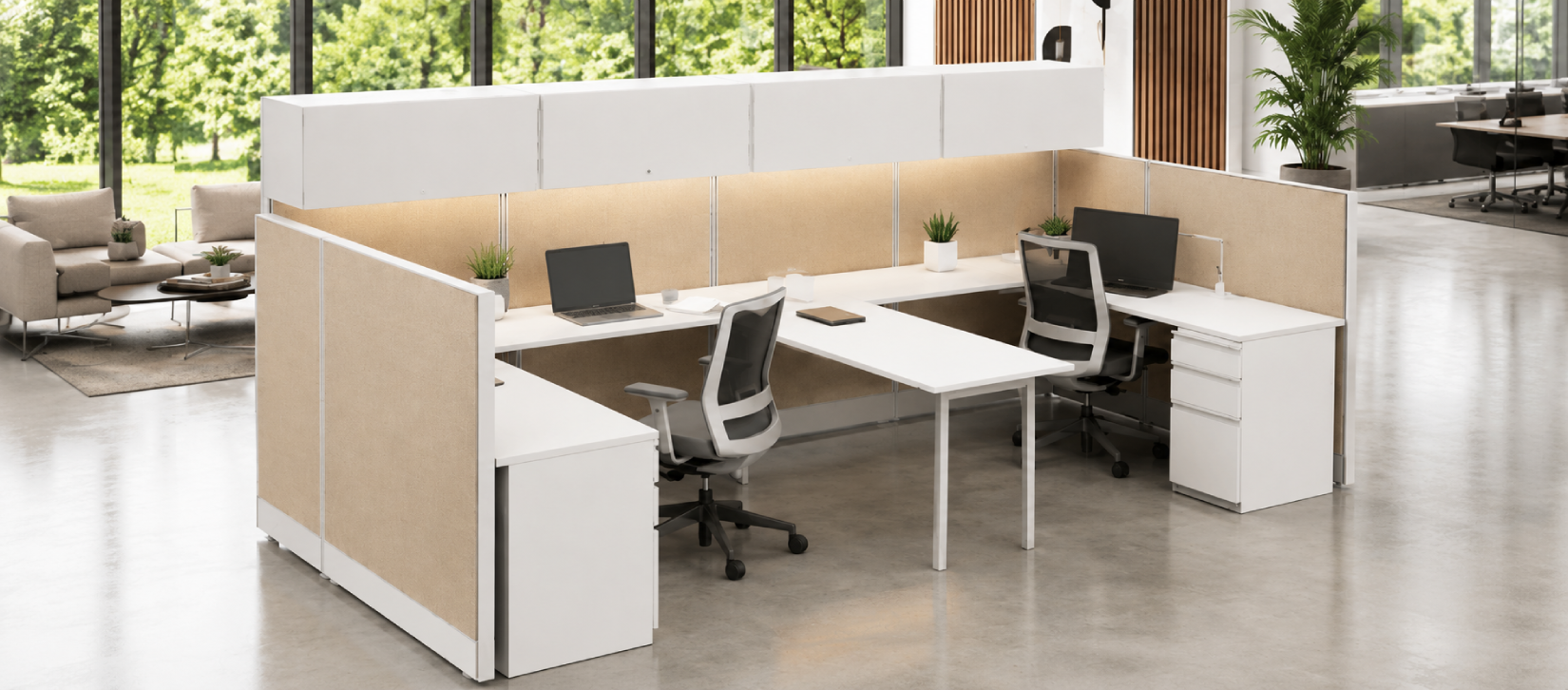 Modern Collaborative 6' x 6' with High Privacy Walls and Storage