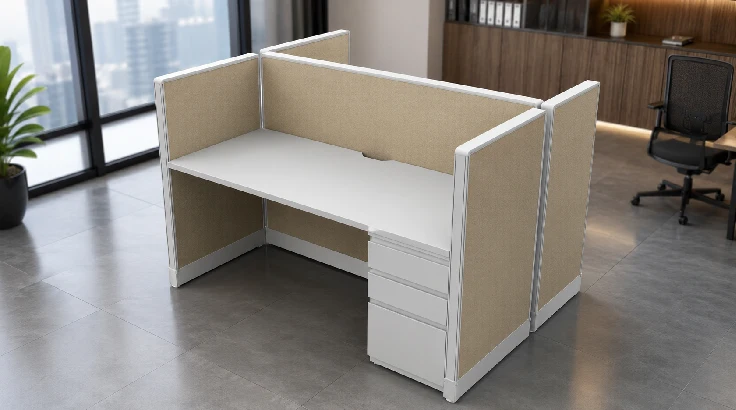 Modern Open Low 5' x 2' Cubicle with Drawer Storage room view