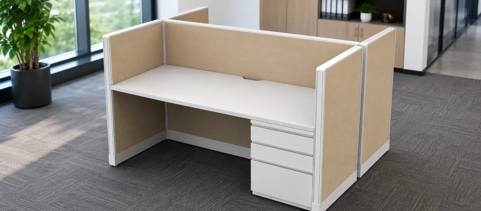 Modern Open Low 5' x 2' Cubicle with Drawer Storage