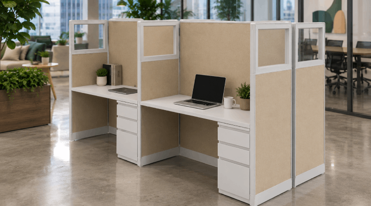 4 Person Private 5' x 2' Cubicle with Drawer Storage room view