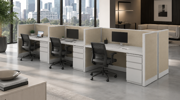 6 Person Open Low 5' x 2' Cubicle with Drawer Storage room view