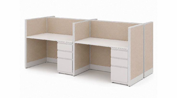 Four Pod Open Low 5' x 2' Cubicle with Drawer Storage product view