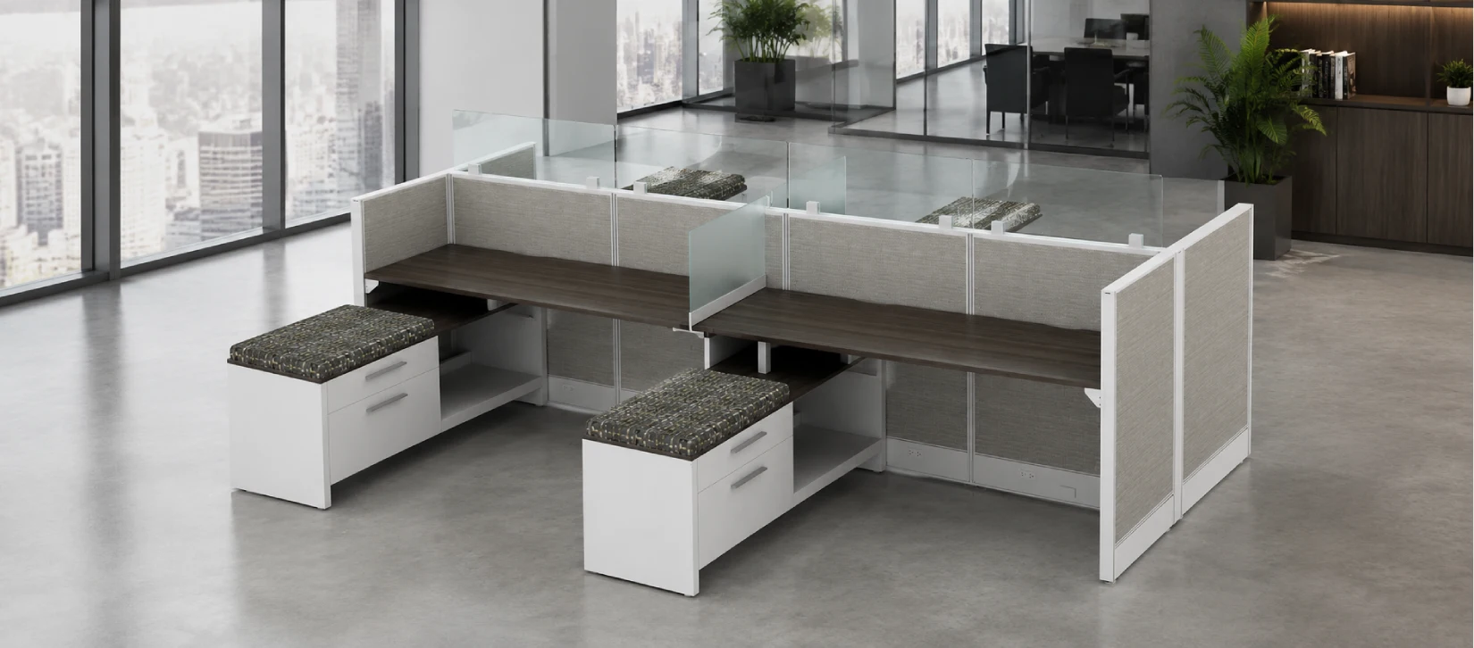 Open Low 5' x 6' Cubicle with Cushion Lateral Storage