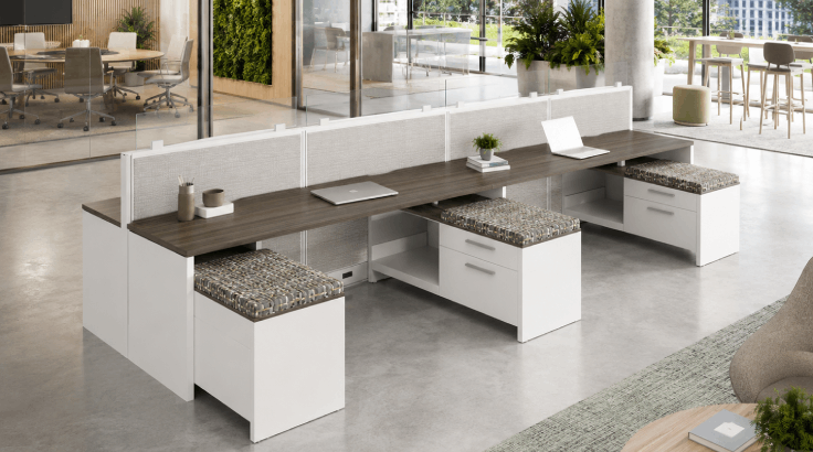 Modern Open Low 5' x 6' Cubicle with Cushion Lateral Storage room view