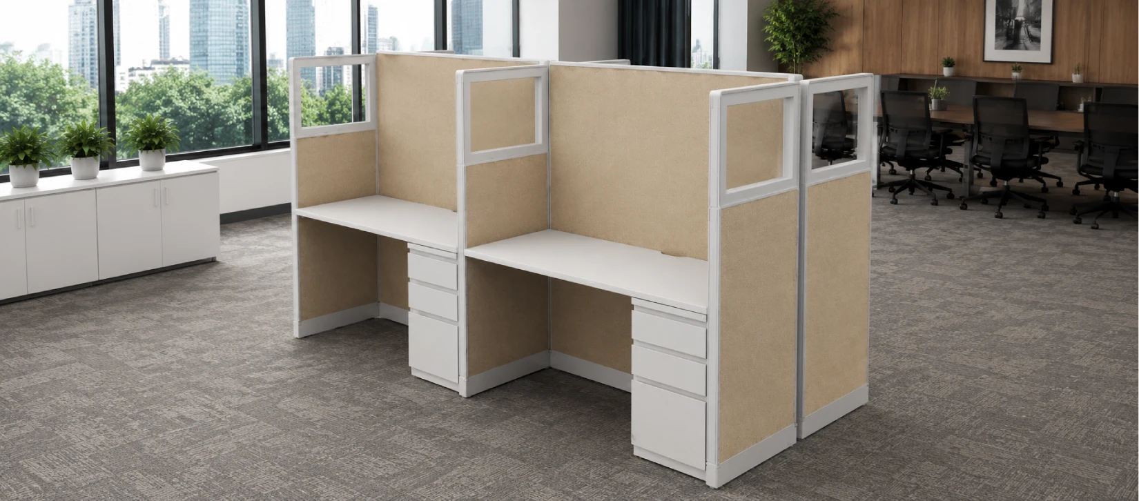 Open Low Panel 5' x 5' Cubicle with Drawer Storage
