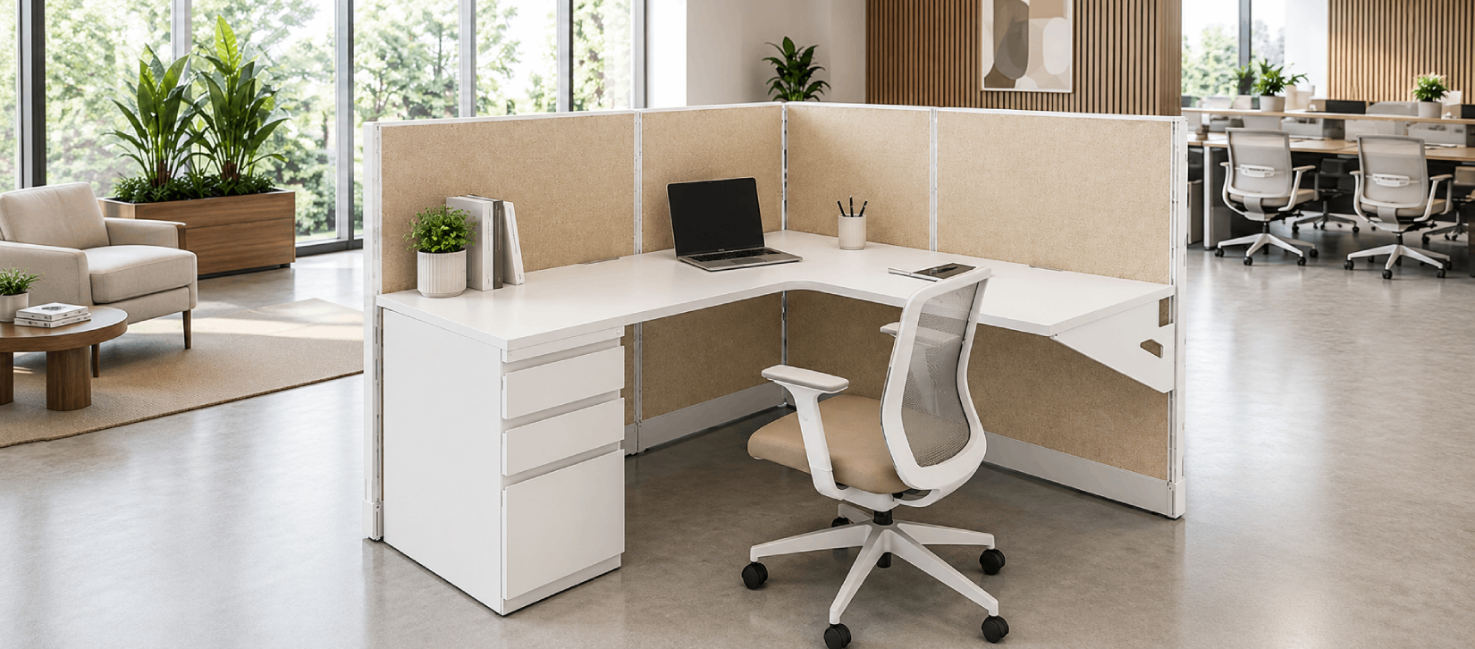Open Low Panel 5' x 5' Cubicle with Drawer Storage-banner