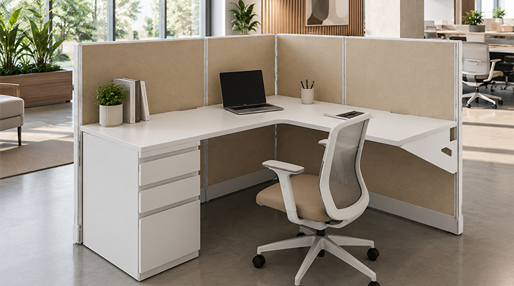 Open Low Panel 5' x 5' Cubicle with Drawer Storage room view