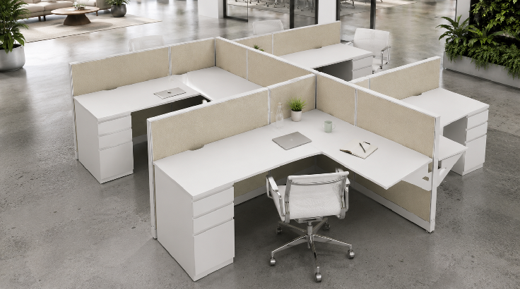 Modern Open Low Panel 6' x 6' Cubicle with Drawer Storage room view