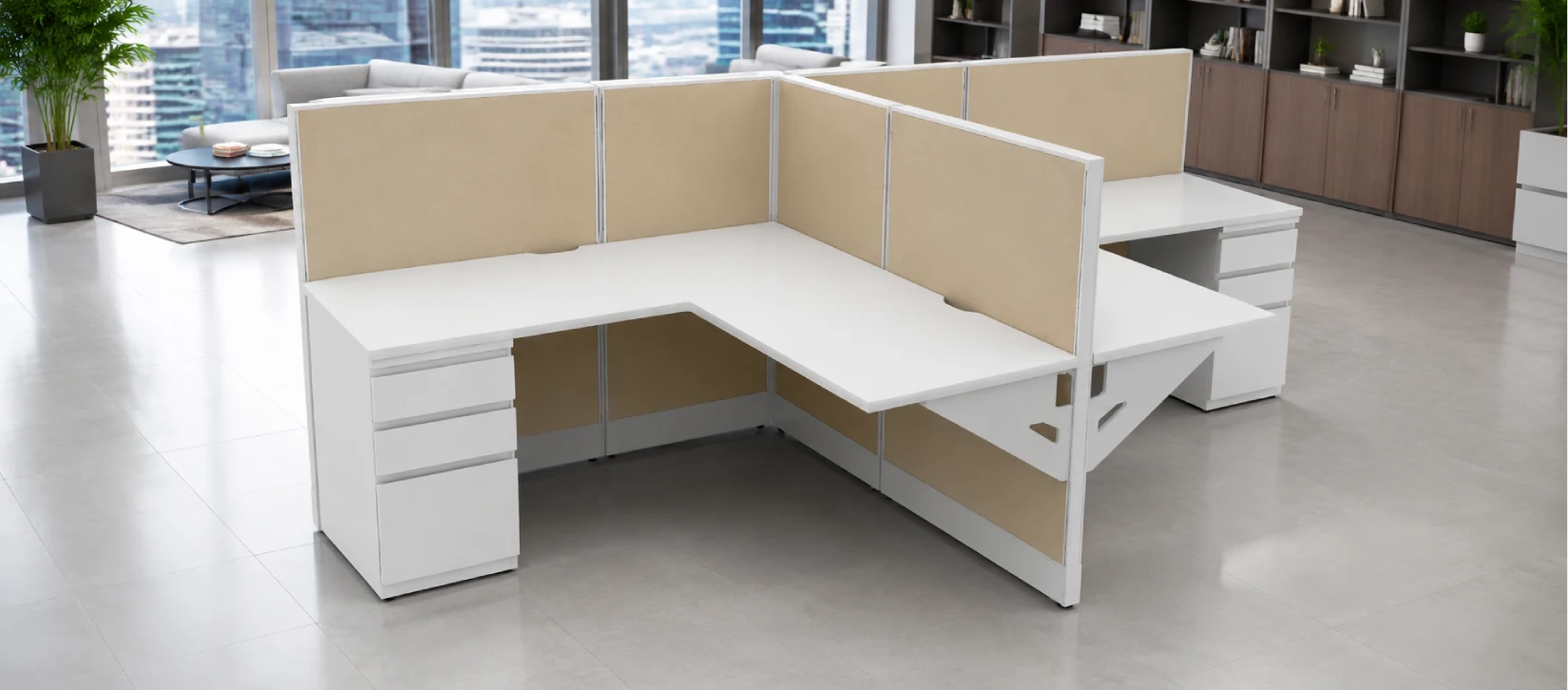 Open Low Panel 6' x 6' Cubicle with Drawer Storage