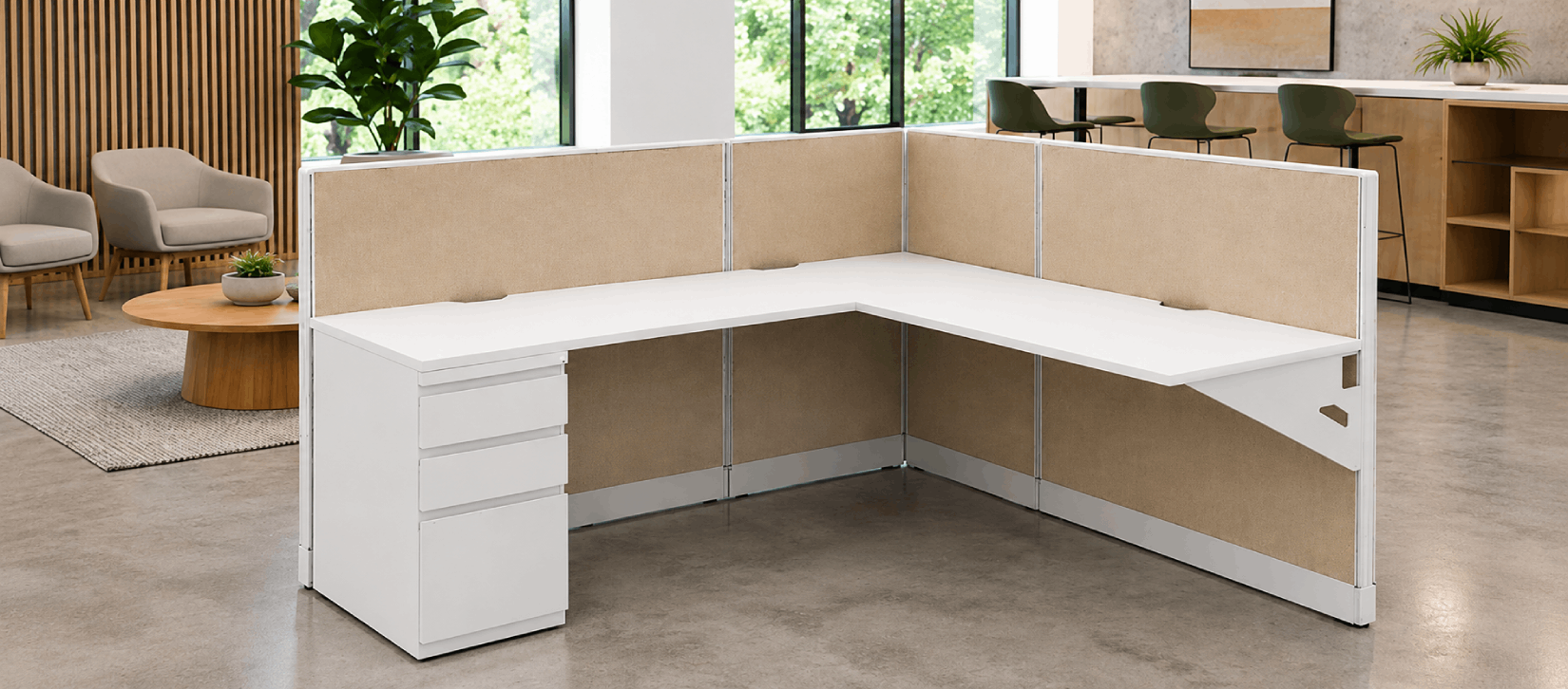 Open Low Panel 6' x 6' Cubicle with Drawer Storage-banner