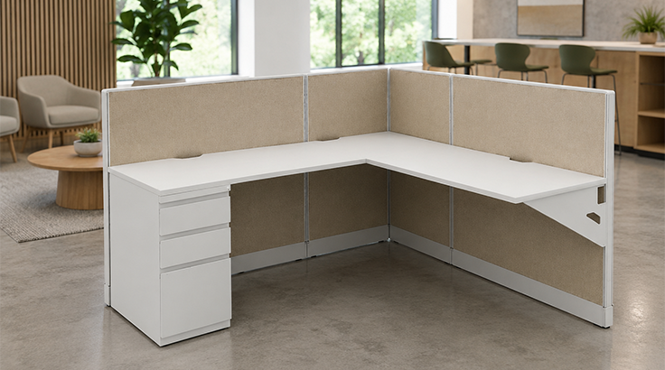 Open Low Panel 6' x 6' Cubicle with Drawer Storage room view