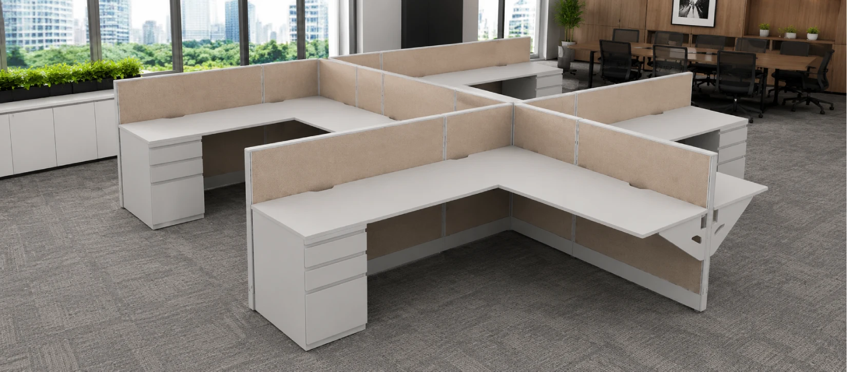 Open Low Panel 6′ x 6′ Cubicle with Drawer Storage