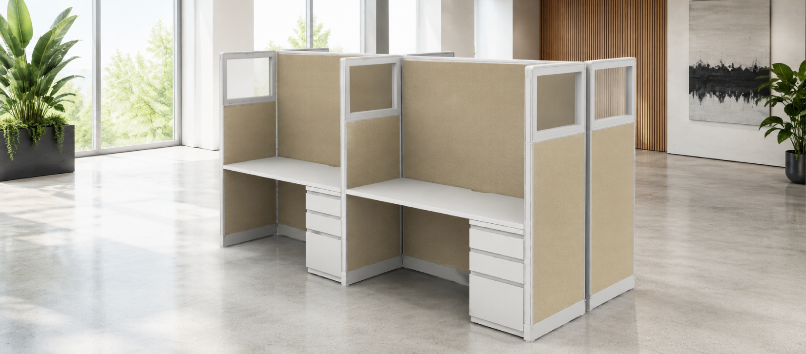 Private 5' x 2' Cubicle with Drawer Storage (1)