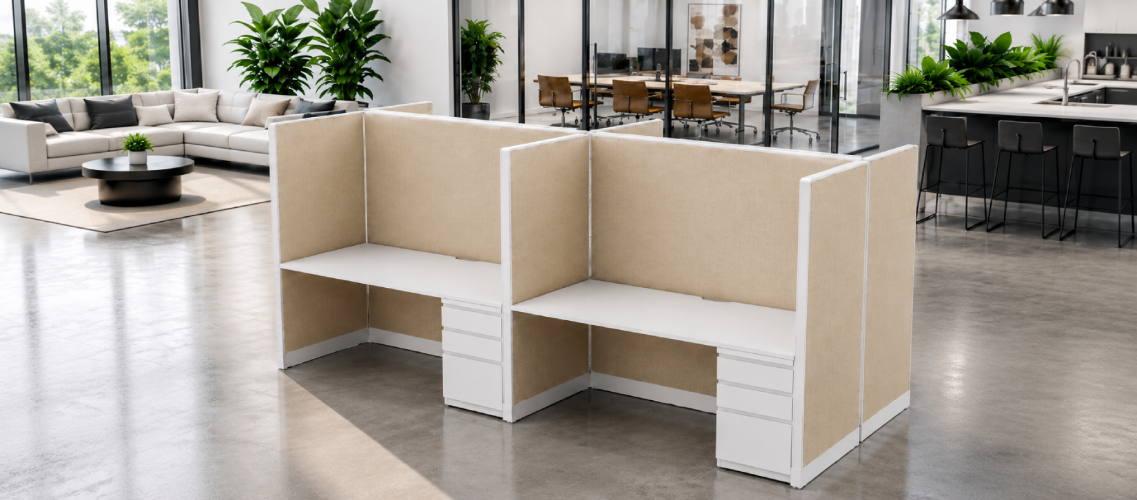 Private 5' x 2' Cubicle with Drawer Storage