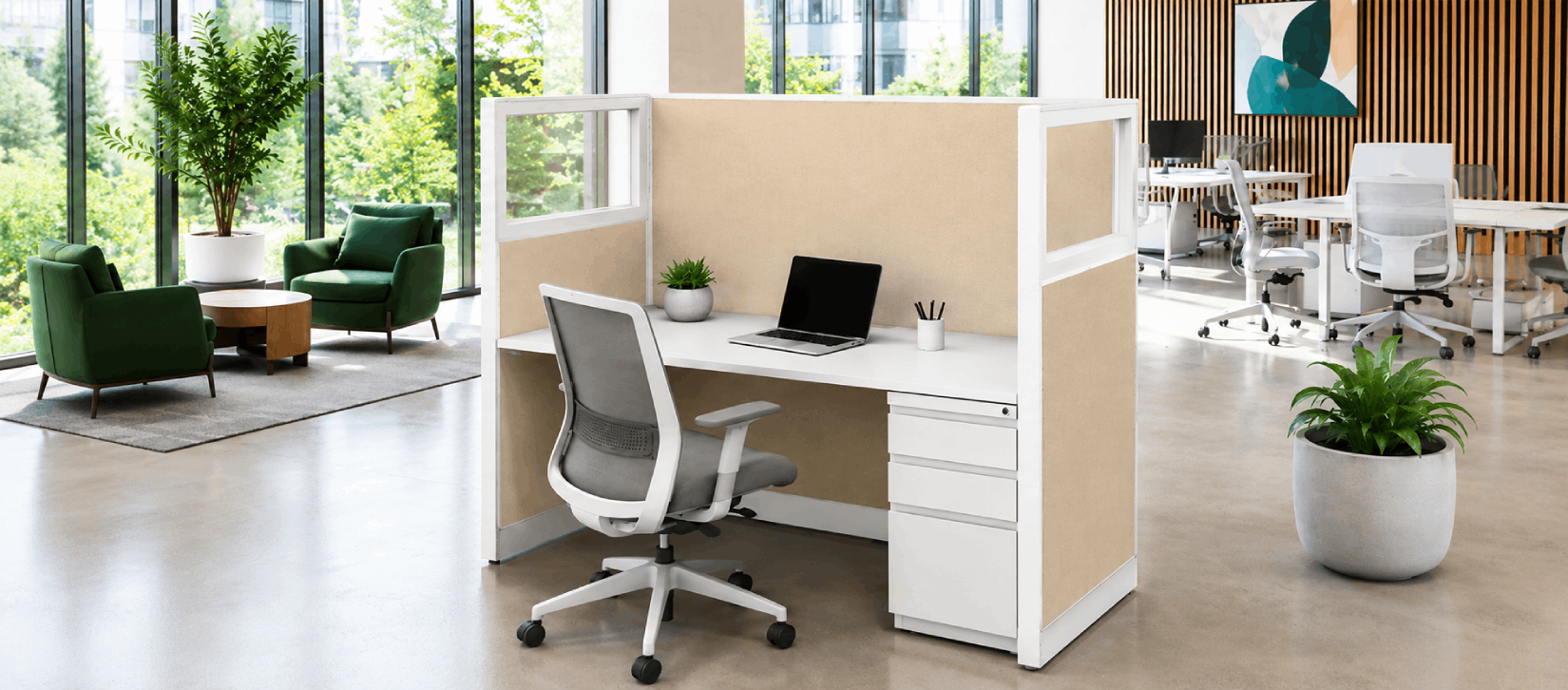 Private 5' x 2' Cubicle with Drawer Storage-banner