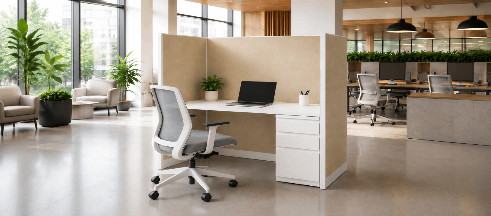 Private 5' x 2' Cubicle with Drawer Storage-banner