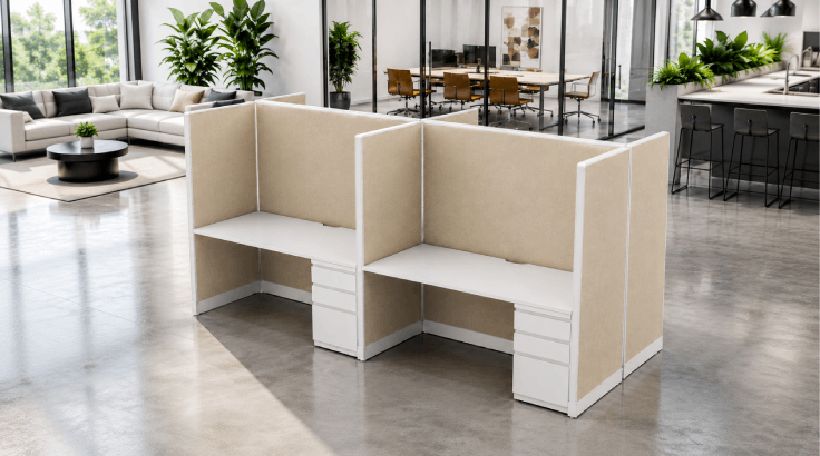 4 Person Private 5' x 2' Cubicle with Drawer Storage room view