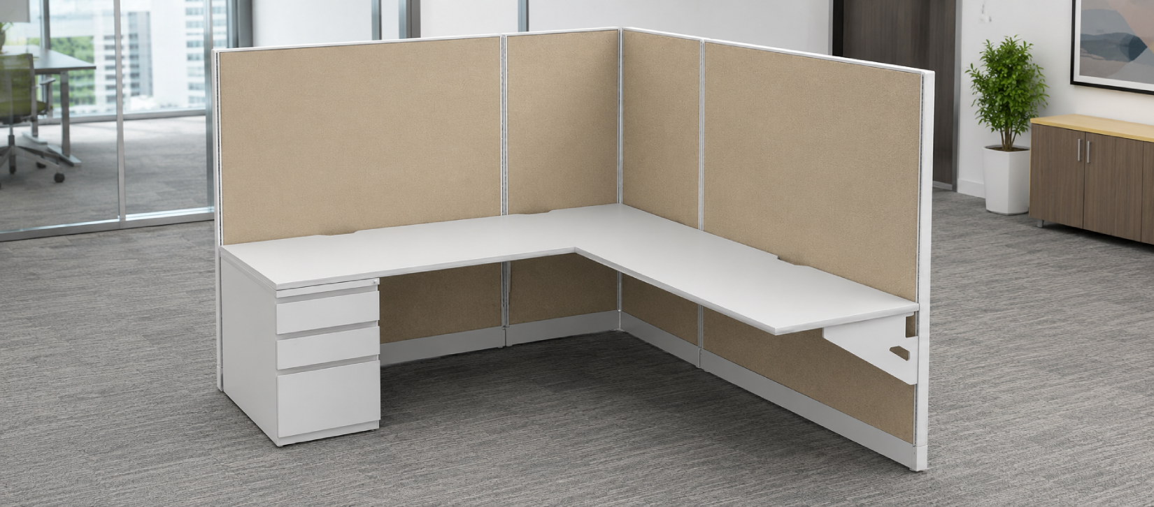 Private 5' x '5 Cubicle with Drawer Storage