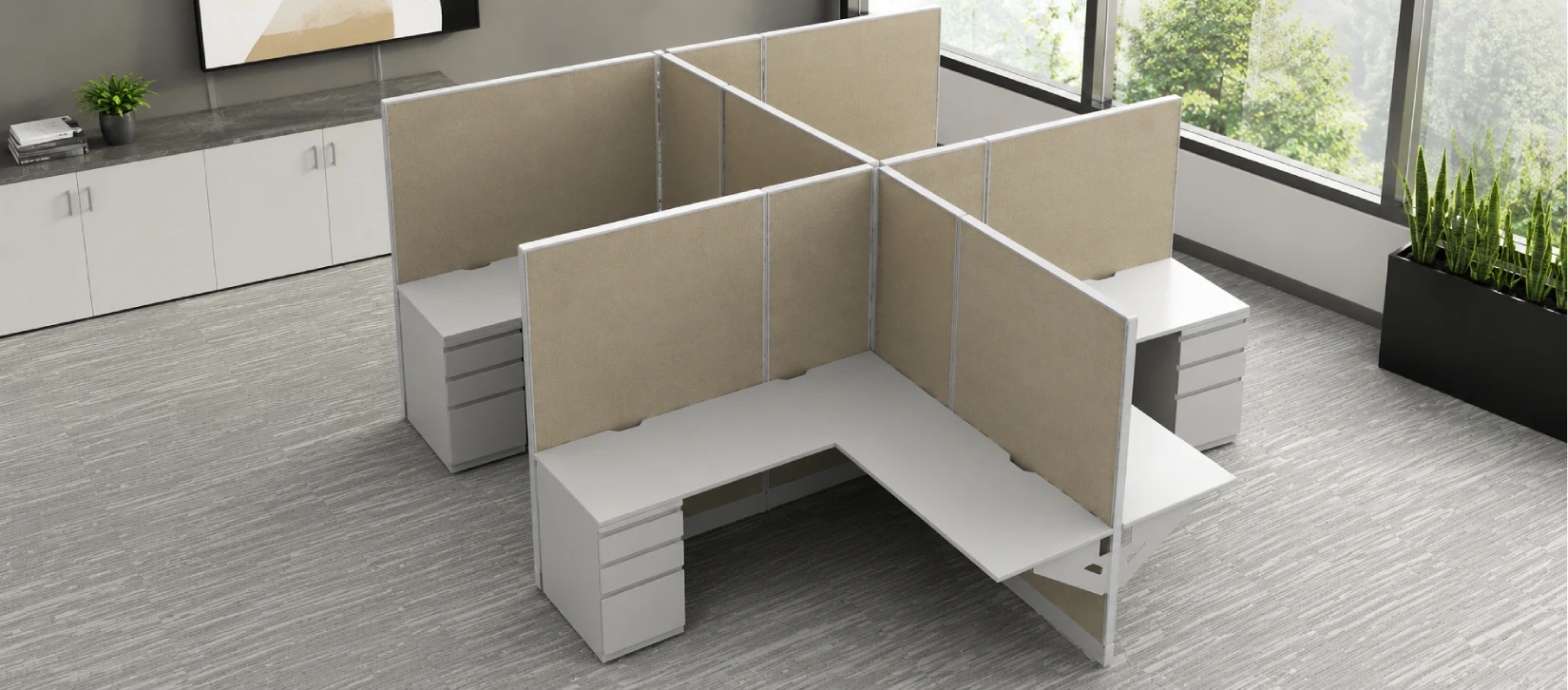 Private 5' x '5 Cubicle with Drawer Storage