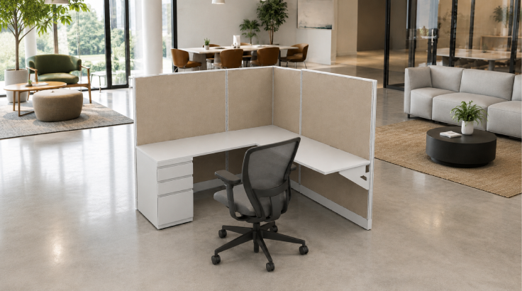 Private 5' x '5 Cubicle with Drawer Storage room view
