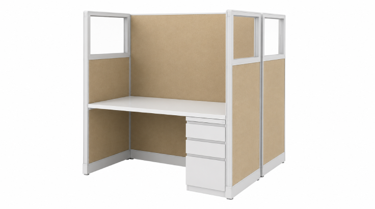 Private 5′ x 2′ Cubicle with Drawer Storage and Glass Inserts-typ1