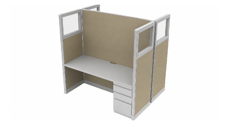 Private 5′ x 2′ Cubicle with Drawer Storage and Glass Inserts